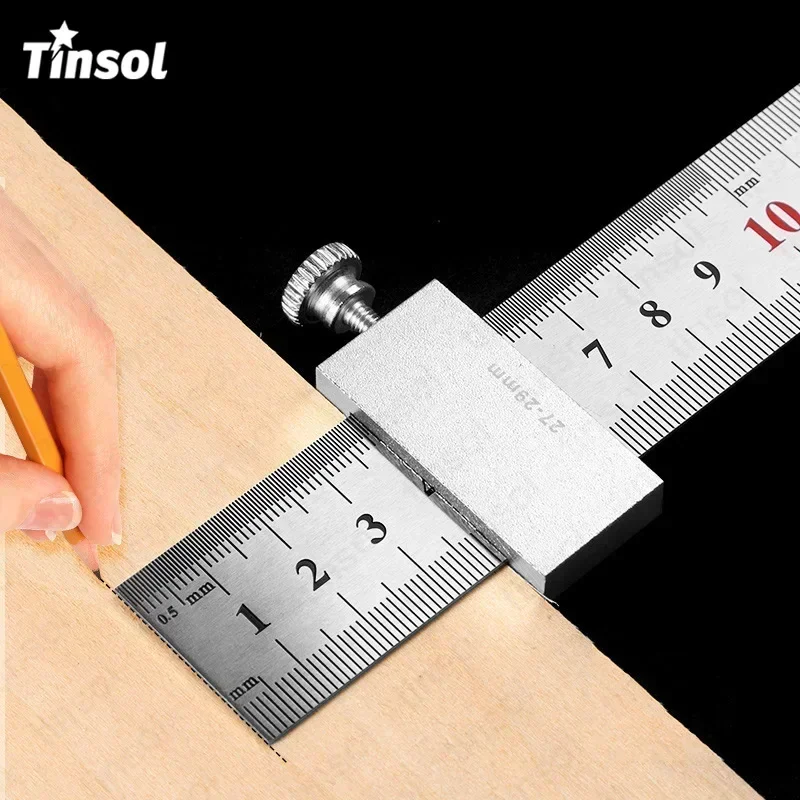 Portable Accurate Positioning DIY Woodworking Tools Carpentry Steel Ruler Positioning Limit Block Measuring Marking Gauge