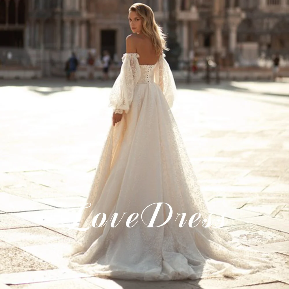 Lovedess Princess Sweetheart abiti da sposa maniche a lanterna staccabili Boho Lace Up abiti da sposa Backless a-line Robe de mariée