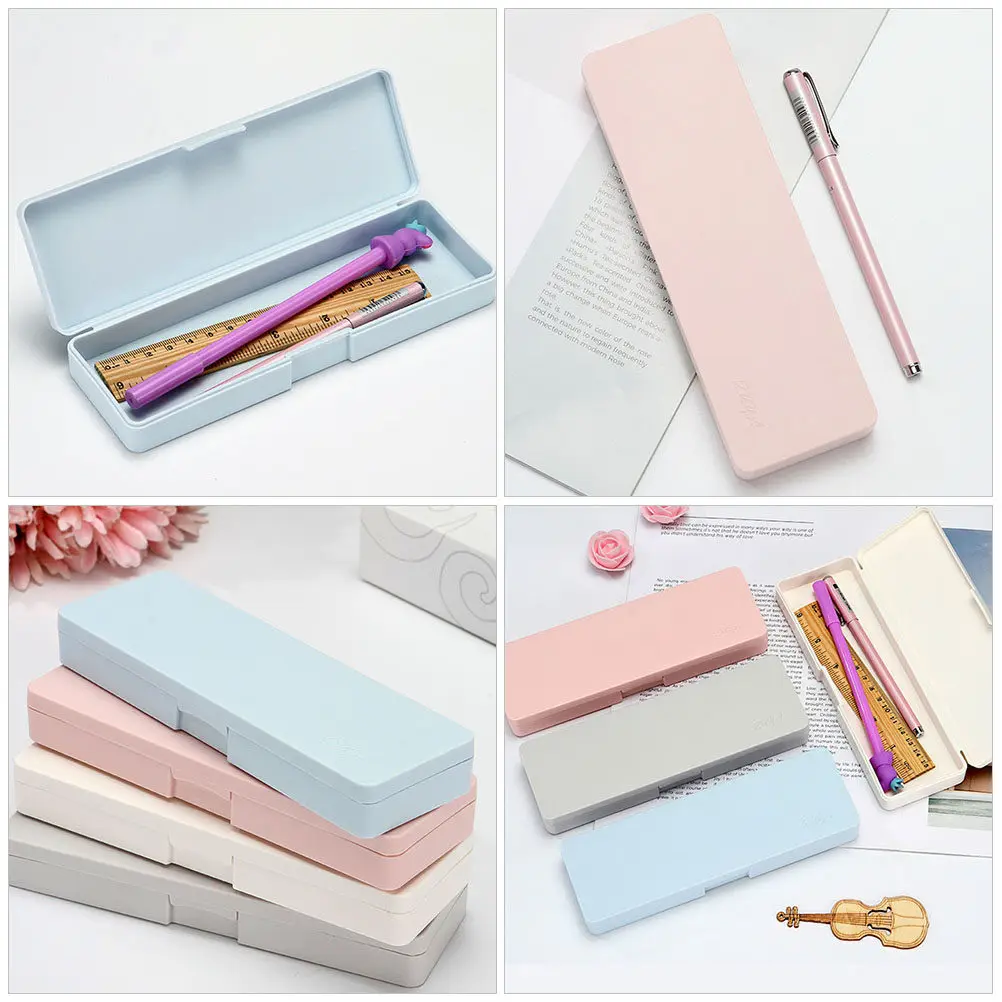 

4 шт., высококачественный пластиковый пенал, прочный контейнер для хранения карандашей с матовой отделкой, контейнер для ежедневного использования, для детей, студентов, семьи