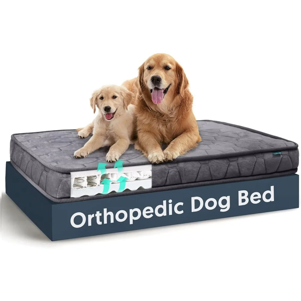 

Spring Orthopedic Dog Beds for Extra Large Dogs, Quiet & Waterproof Dog Bed with Removable Washable Cover & Anti-Slip Bottom