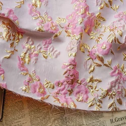Gold Silk Pink Color Yarn Dyed Jacquard Fabric Dress Luggage Bag Diy Making Fabric