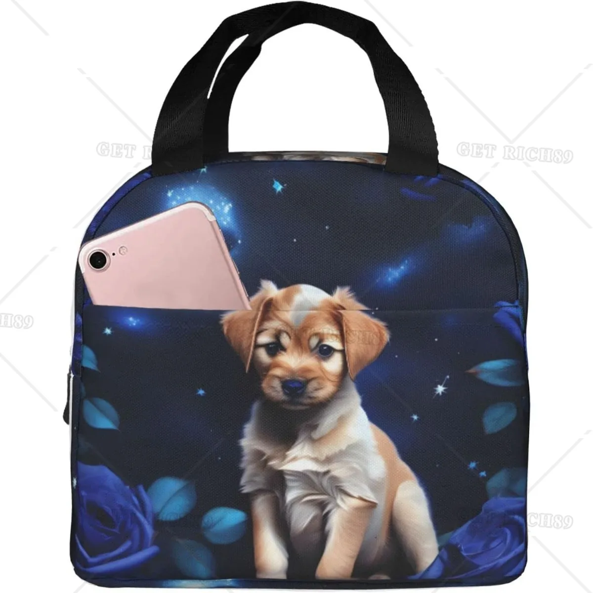 Puppy Blue Rose Multi-Functional Insulated Lunch Bag Waterproof for Wome Work and Outdoor Activities Long-Lasting Insulation