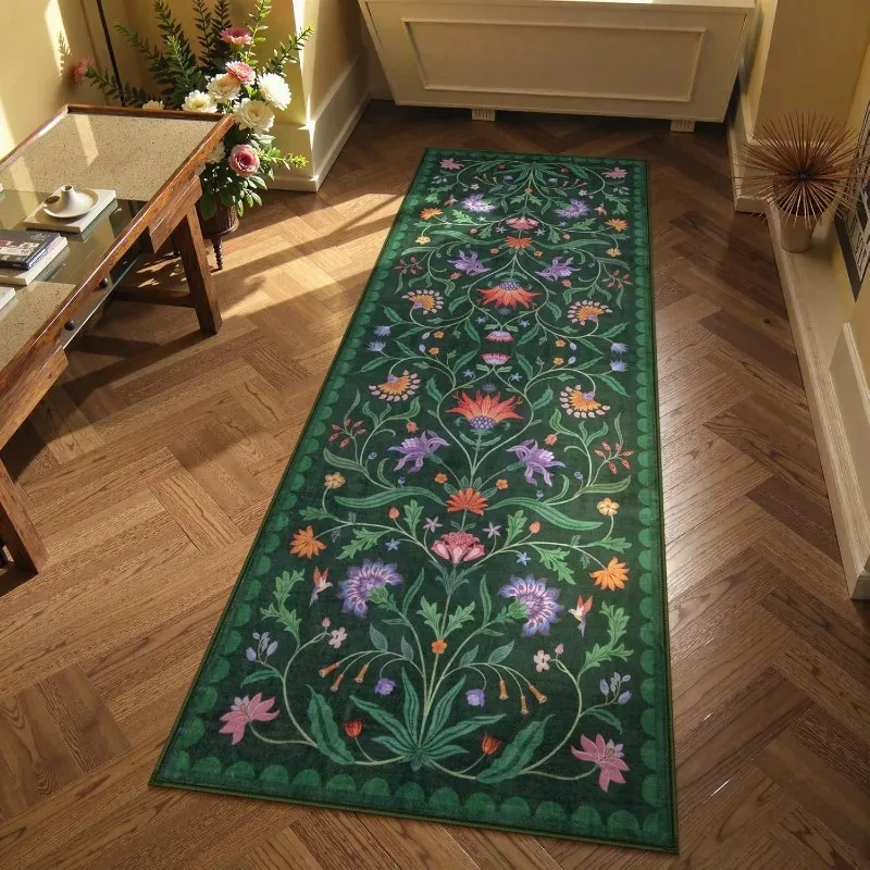 VIKAMA Bohemian Floral Runner Rug, Vintage European Classic Hallway Rug, Non-Slip Mat, Perfect for Entryway and Hallway Decor