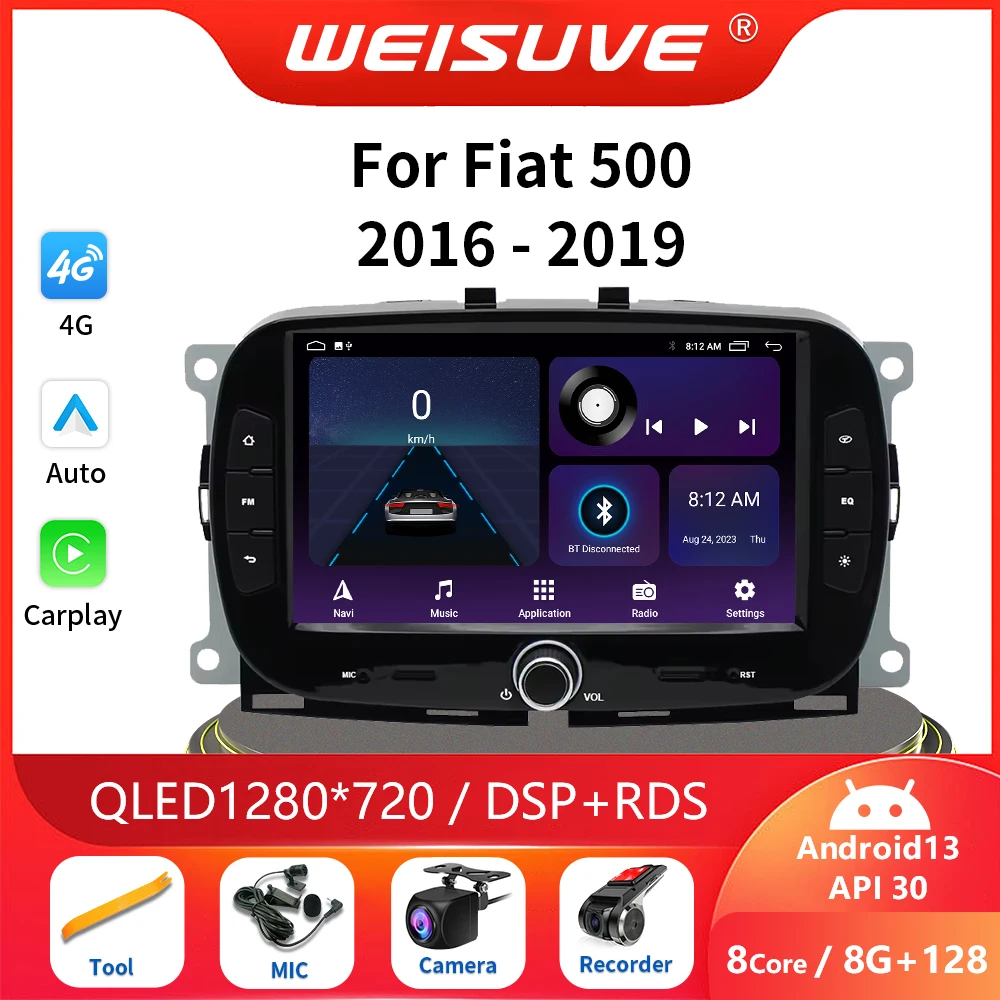 

7'' Android 13 Car Radio For Fiat 500 2016-2019 2Din Multimedia Stereo Navigation Video Player GPS Carplay Autoradio WIFI 8+128G