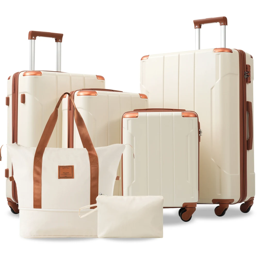 

Hardshell Luggage Sets 6 Piece Suitcase Set Expandable Lightweight Suitcases with Wheels TSA Lock for Men Women White Brown