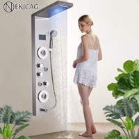 Digital Display Bathroom Shower Panel Column LED rain waterfall Faucet Multifunction Tower Shower Faucet with back Jet Mixer Tap