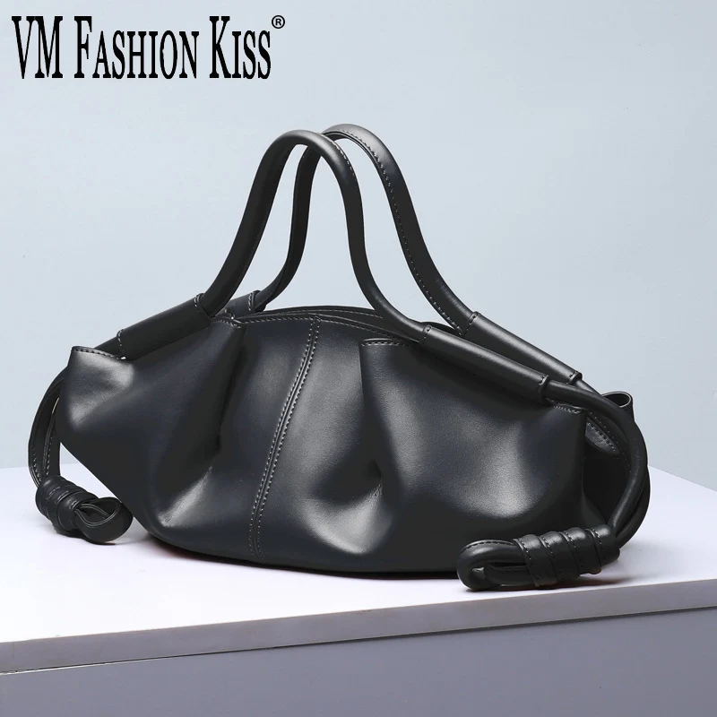 VM FASHION KISS 2024 Underarm Bag Cowhide Women\'s Bag With Drawstring Handle Dumpling Bag Luxury Design Bolsas Femininas