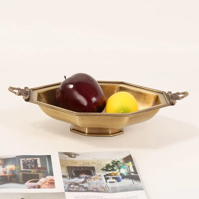 New Indian imported retro creative brass luxury handmade fruit plate, storage plate, living room coffee table jewelry ornament