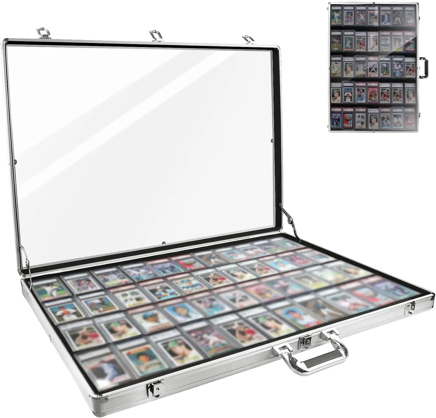 34 in X 22 in Silver Card Show Display Case Large Aluminum, Trading Card Display Case Suitable for Sports Card/TCG/Jewelry Colle