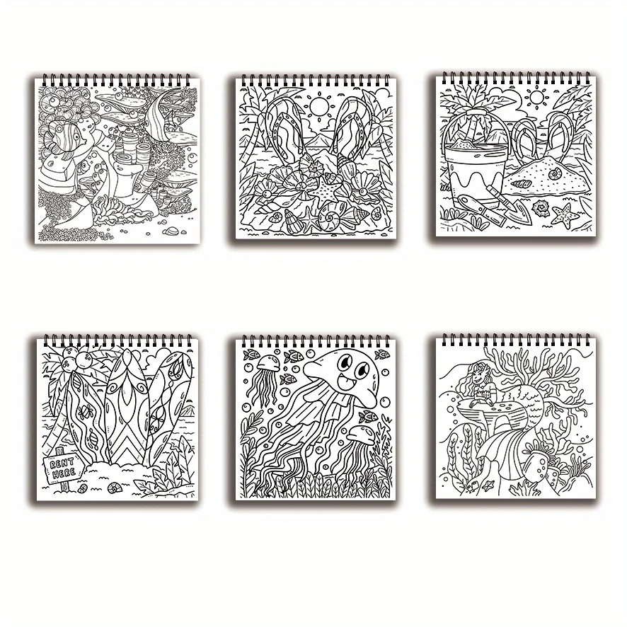 Coloring Book - 7.87 x 7.87 inches 32 pages of beautiful seaside coloring book - helps soothe, doodle, holiday party gift, back