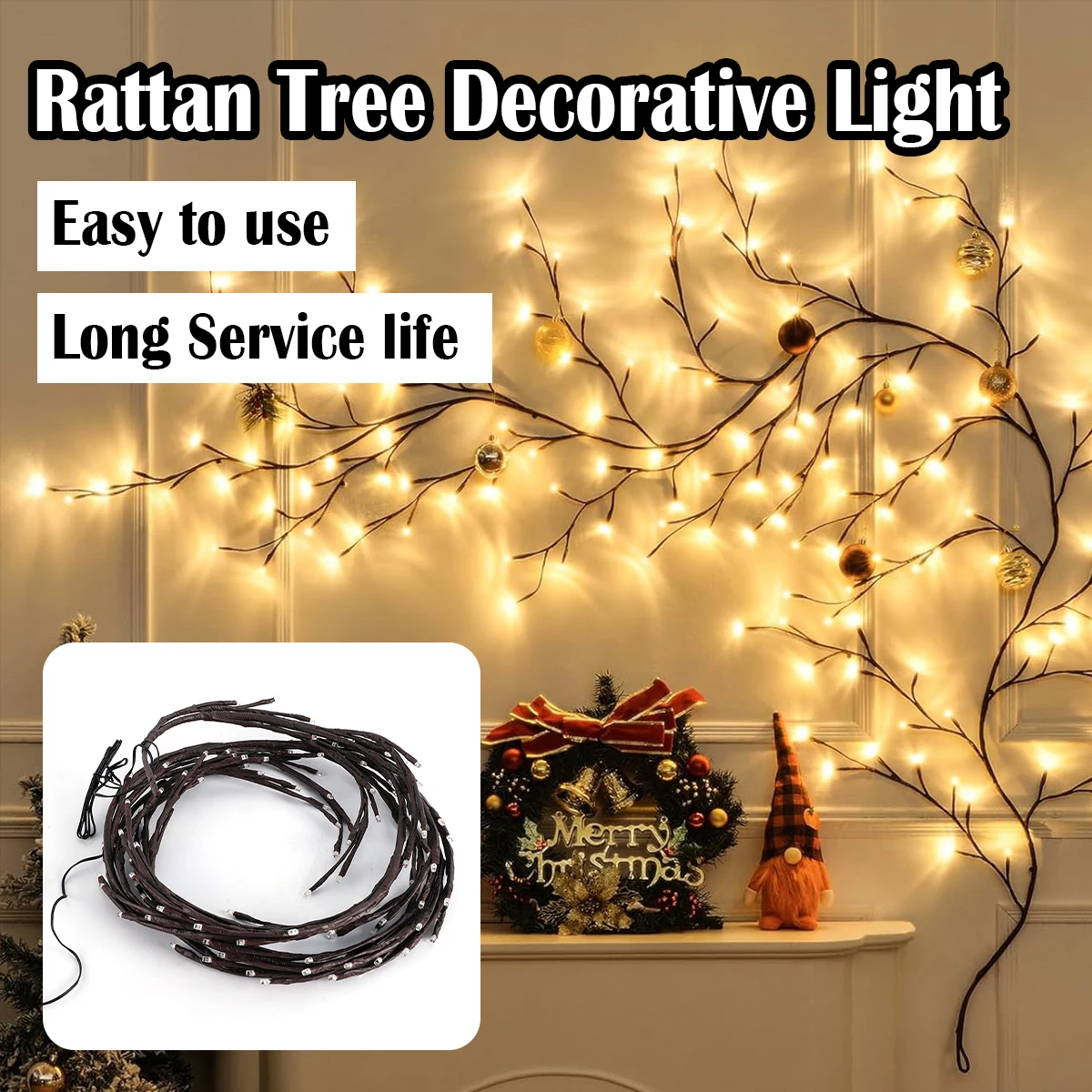 

72/96LEDs Bendable Rattan Light Willow Decorative USB Decorations Lighting Warm White 3000k Flashing Lights Romantic Bedroom LED