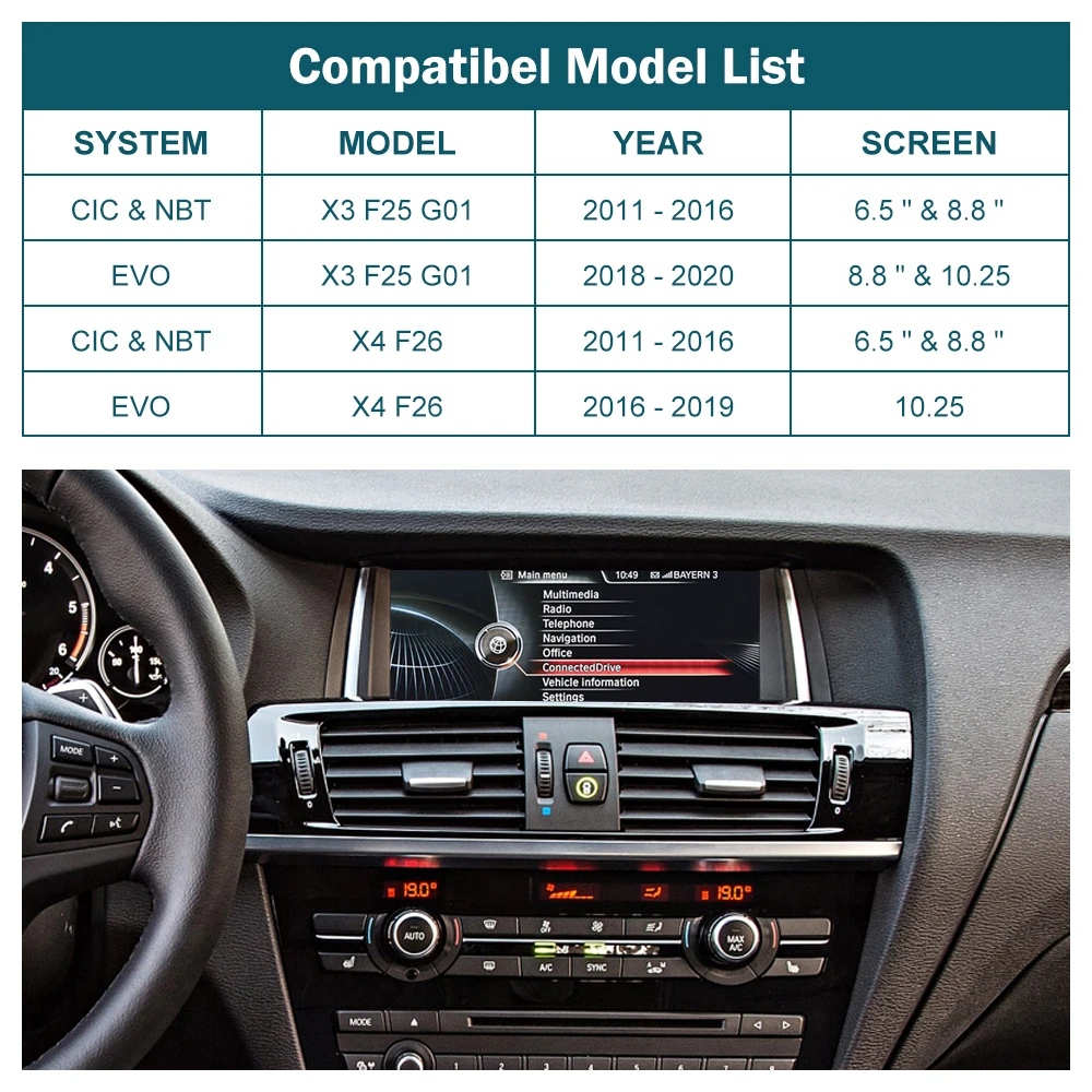 Wireless CarPlay for BMW CIC,NBT,EVO System X3 F25 G01 X4 F26 2011-2020, with Android Auto Mirror Link AirPlay CarPlay Function