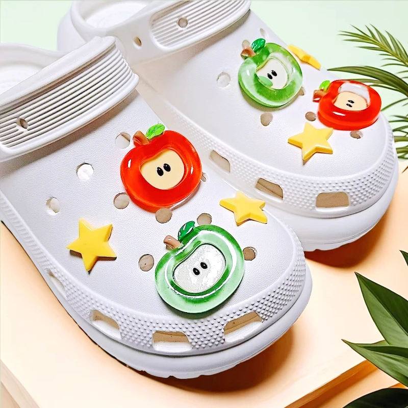 New Summer Fresh Transparent Apple Shoe Charms Set Advanced Fruit Shoe Decorations DIY 3D Detachable Buckle Shoes Accessories