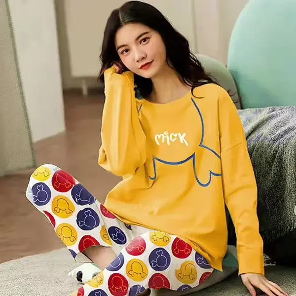 New Fashion Pajamas Women\'s Spring and Autumn Models Long-sleeved Home Service Women\'s Simple Loose Casual Suit Large Size 5XL