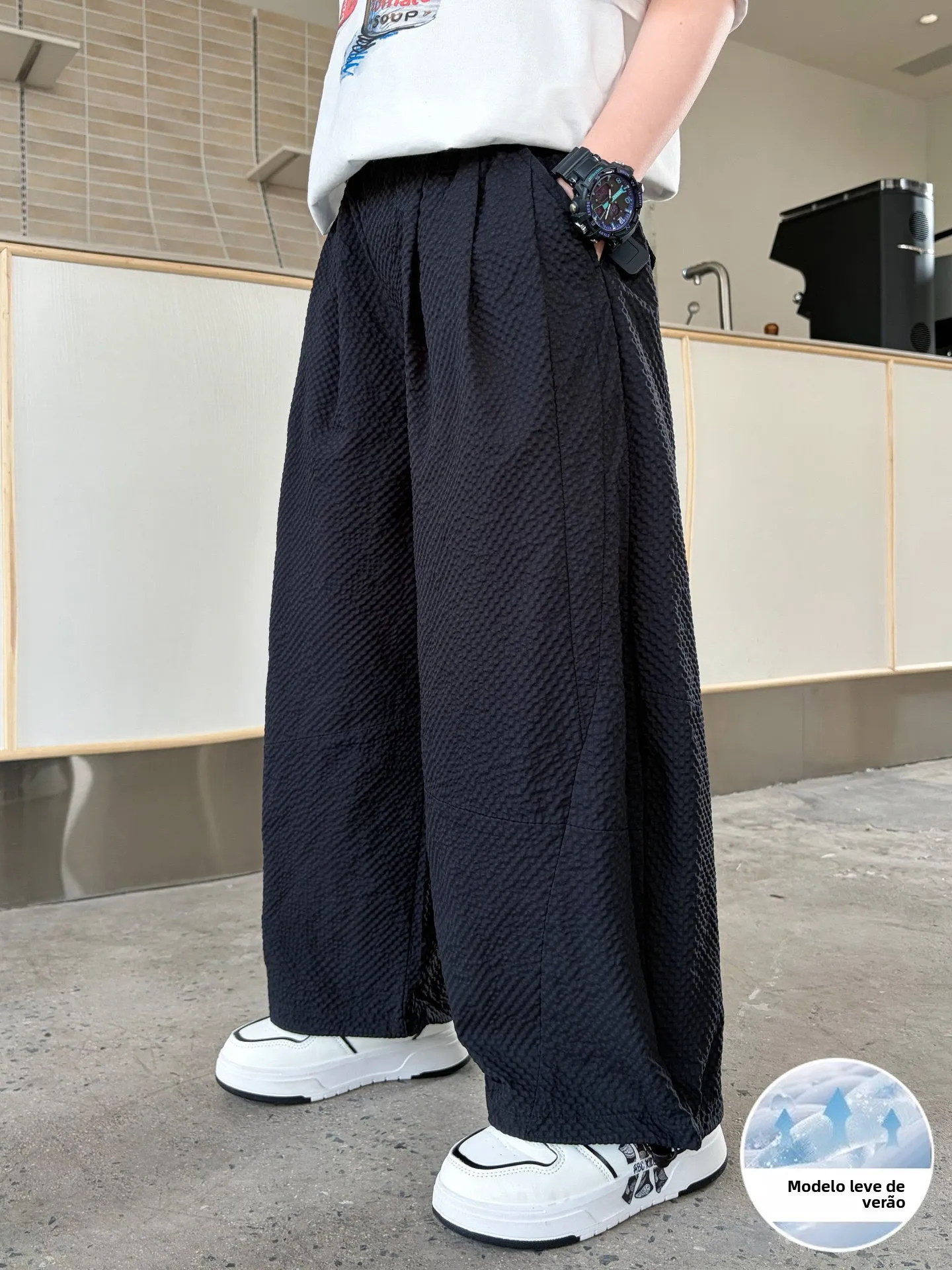男の子用蚊よけスポーツパンツ-軽量-通気性-クール感-夏用-ウエストゴム-カジュアル-ロングパンツ
