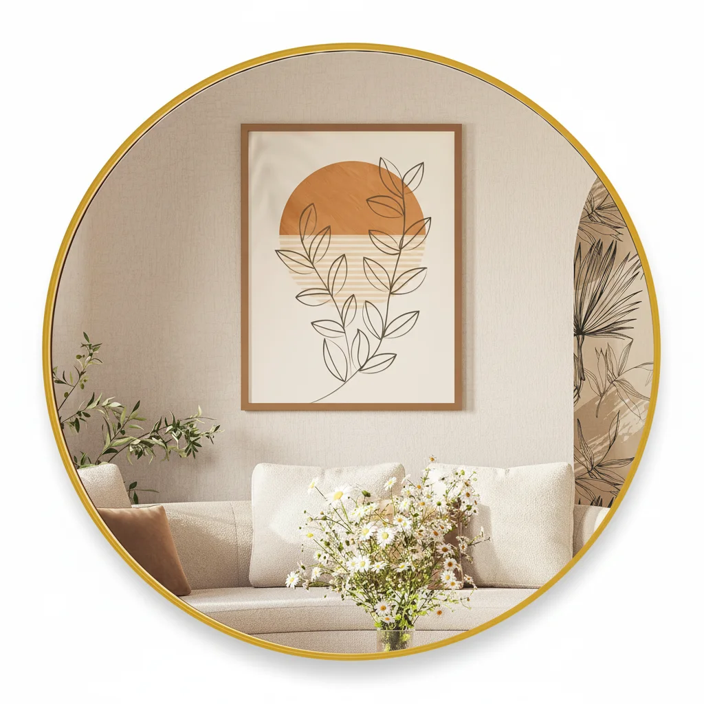 

20" Gold Round Wall Mirror, Elegant Bedroom Bathroom Vanity Mirror, 20" Frameless Shatterproof Style