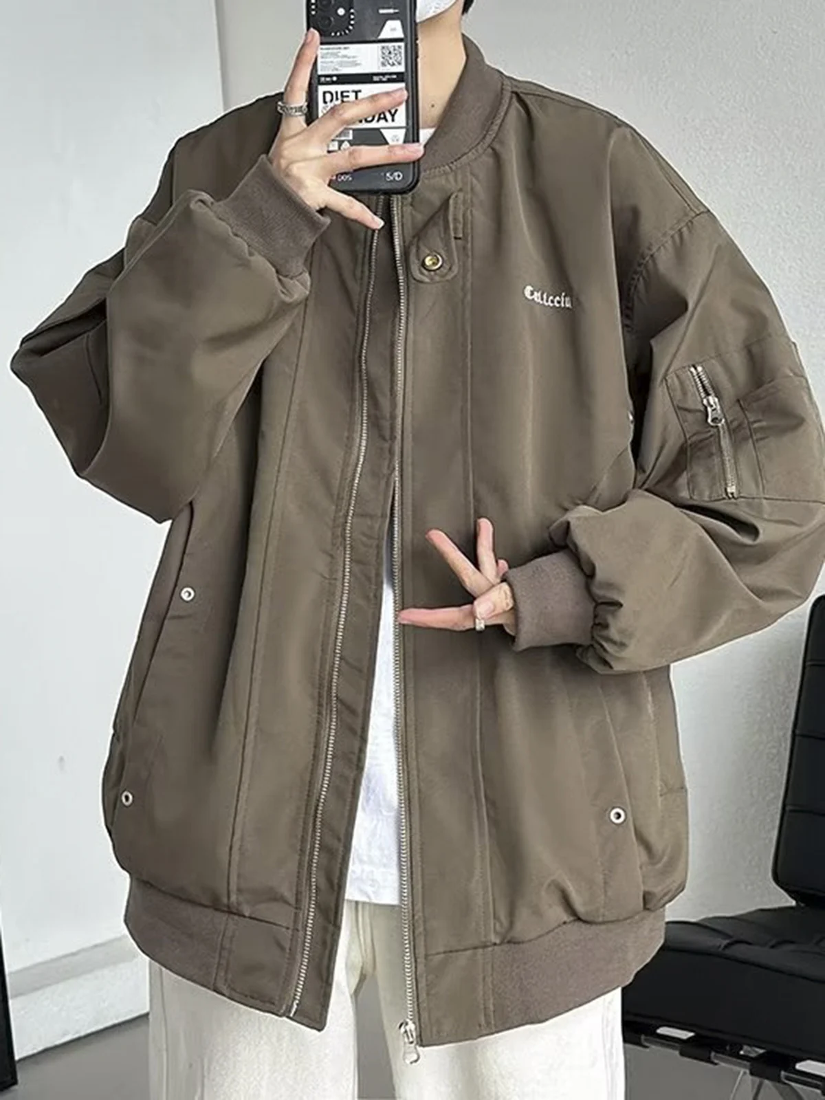 

American Sle Simple Pilot Jaet Men Spring Autumn Retro Streetwear Versatile Loose Baseball Outfit Youth Faion