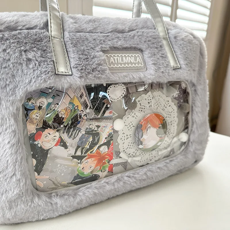 

Richme Furry Women Ita Bags 2025 Autumn Clear Window Doll Show Tote Bag Female Trend JK Students Subculture Shoulder Bolso Mujer