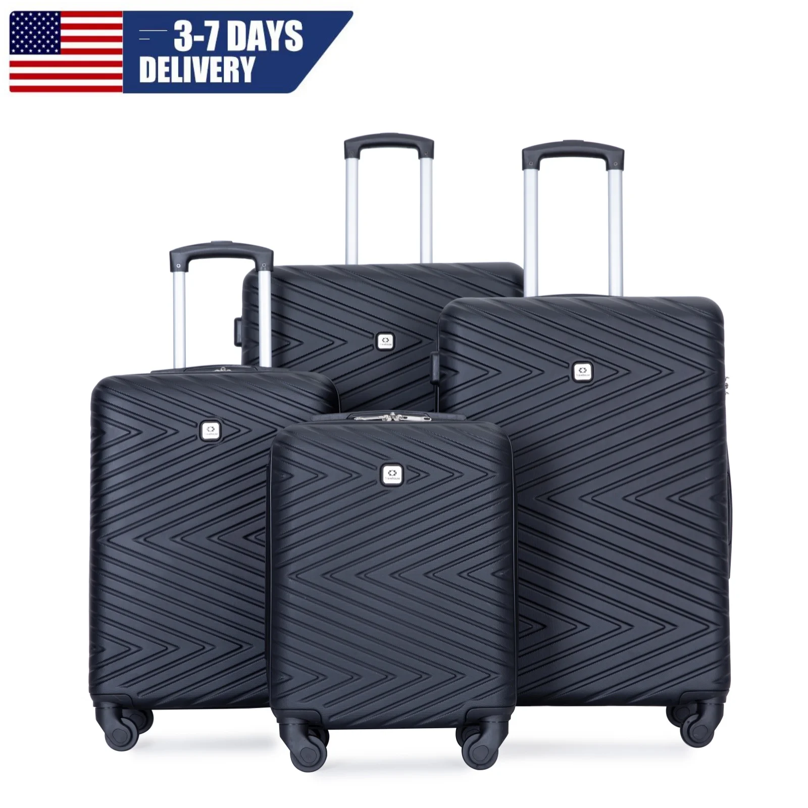 Travelhouse-Mala com rodas rotativas, bagagem com trava TSA, ABS, 24 ", 28", 4 pcs, 16, 20, 24, 28