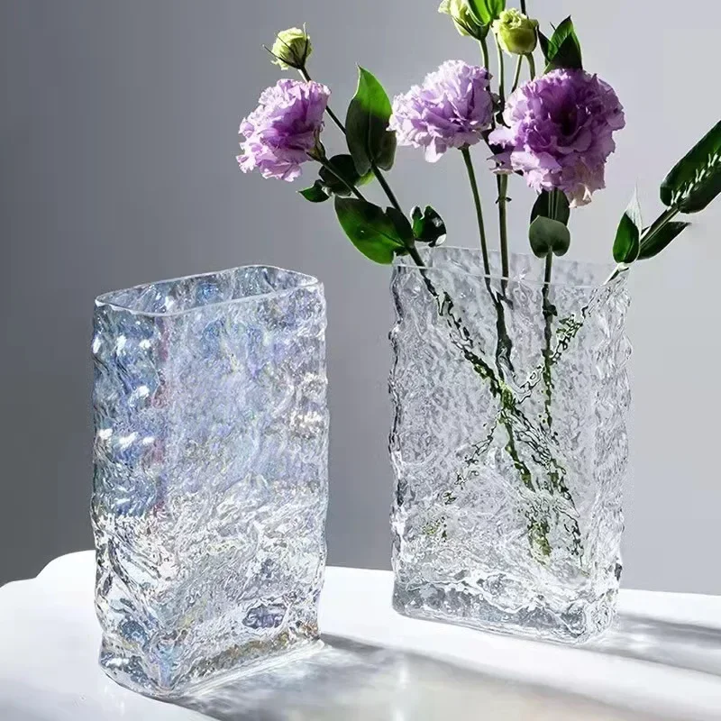 Finnish Glacier Vase Nordic Simple Transparent Glass Flower Hydroponic Decoration Flower Light Luxury Table Flower Arrangement