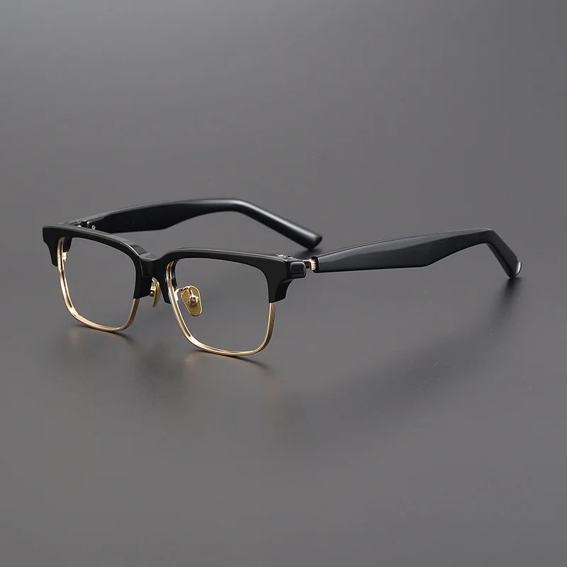 Square frame spring leg handmade sheet frame for men and women retro near-vision frame eyebrow line half-frame glasses