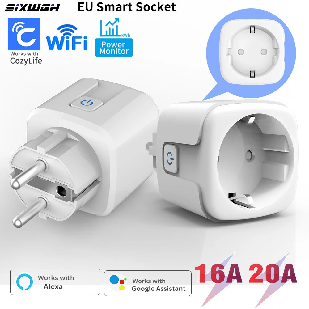 20A/16A EU FR Plug WiFi Smart Socket with Energy Monitoring, Timer & Countdown, Works with CozyLife APP, Alexa and Google Home