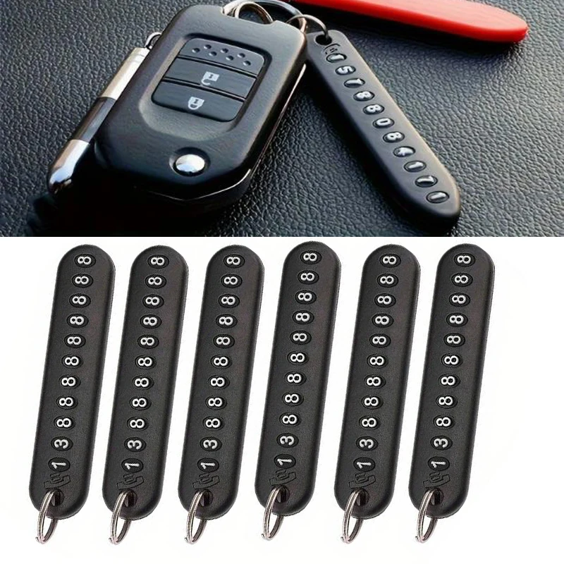 

6PCS Car Anti-Lost Car Keychain Set Of Phone Number Keyring Phone Number Plate Key Ring Vehicle Chain Car Interior Accessories