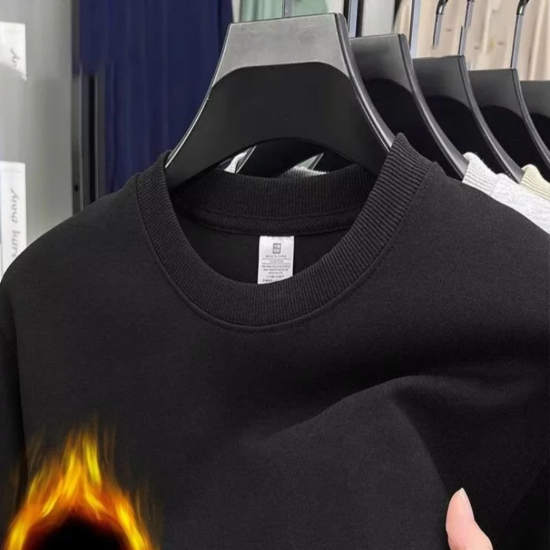 سترة بغطاء للرأس بلون سادة برقبة دائرية للربيع والخريف والشتاء للرجال والنساء مع قلنسوة مخملية، تي شيرت بأكمام طويلة، علامة تجارية عصرية،