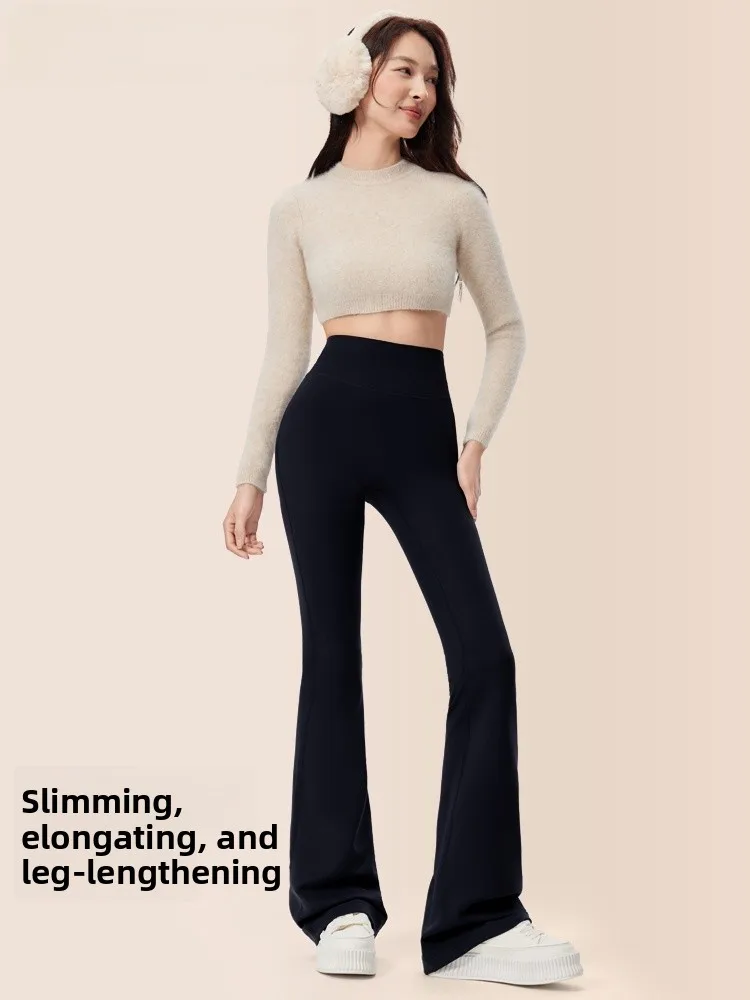 Pantalones de Yoga de piel de arca con forro de Fce de cintura alta para mujer, pantalones largos adelgazantes con Control de barriga y corte de bota, novedad de Otoño Invierno