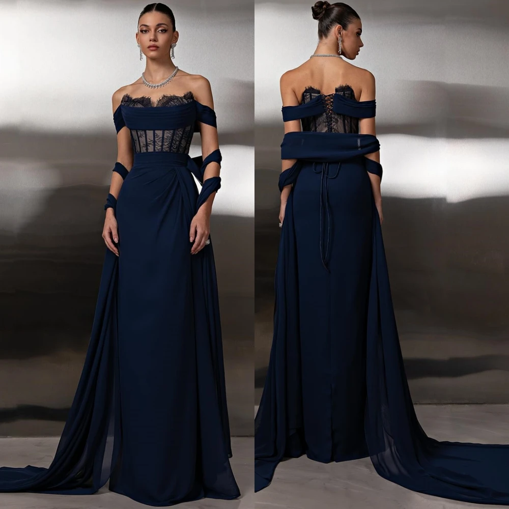 

Customized Graceful Jersey Boat Neck Evening Dress Exquisite Sleeveless Prom Dresses Delicate Court Train Special Occasion Gowns