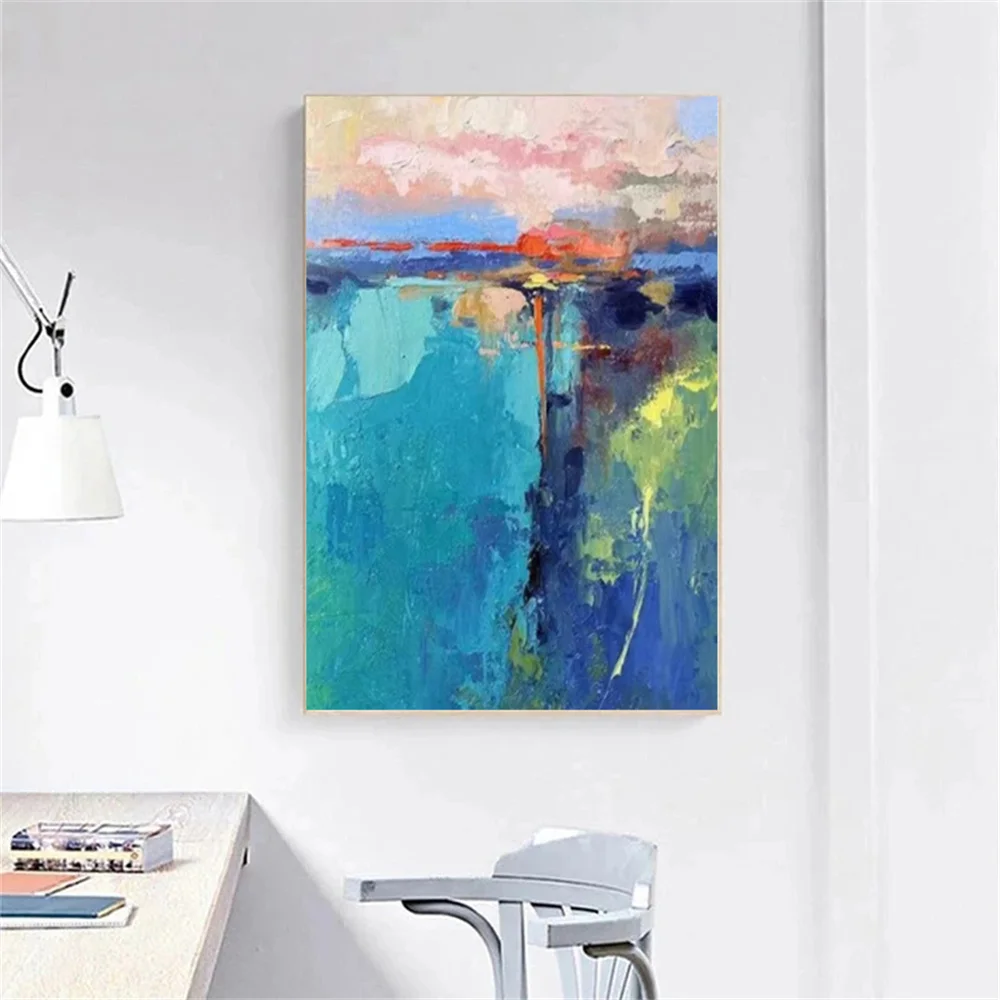 

Blue Texture Canvas Image Home Decor Picture Handmade Abstract Flower Oil Painting Salon Back Wall Art Modern Piece Porch Mural