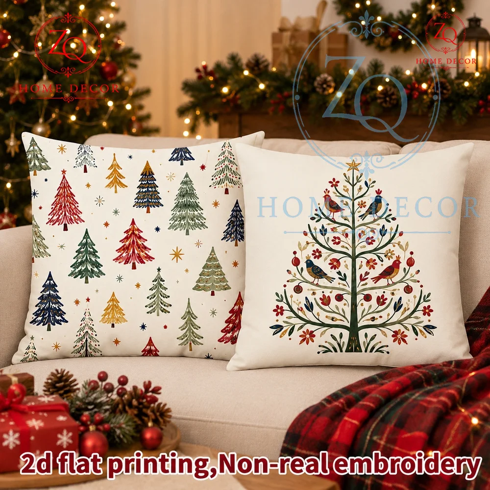 Boho Christmas Tree Throw Pillow Covers Rustic Farmhouse Holiday Decor Cushion Cases  Couch Xmas Gift Home Decoration