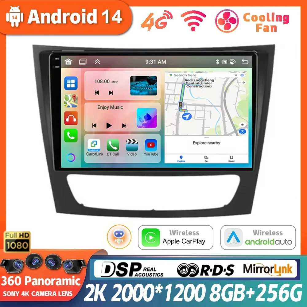 

Android 14 для Mercedes Benz E-class W211 E200 E220 E300 E350 E240 CLS 2002-2010 плеер автомобильное радио Carplay стерео Авто 360 камера