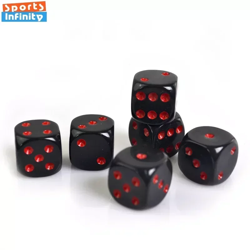 Dados redondos de punto rojo y negro para juego de mesa, cubos de fiesta de entretenimiento, Mahjong, accesorios, 6 piezas, 16mm