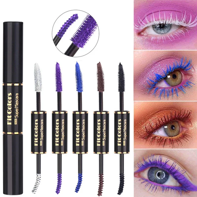 Mascara waterproof 4D à double tête et séchage rapide, maquillage cosmétique pour extension de cils naturels, disponible en bleu, violet, blanc et noir