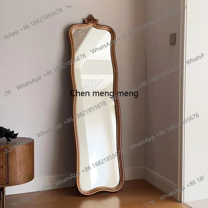 French retro mirror custom size full body mirror ultra-narrow design advanced sense home irregular full-length mirror