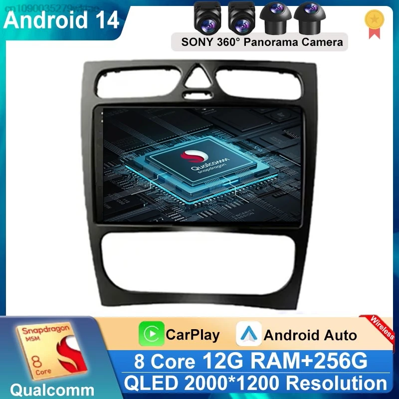 Android 14 Car DVD For Mercedes Benz C-Class W209 C200 C320 C350 CLK W203 2002-2005 Auto Radio Multimedia Player Carplay Screen