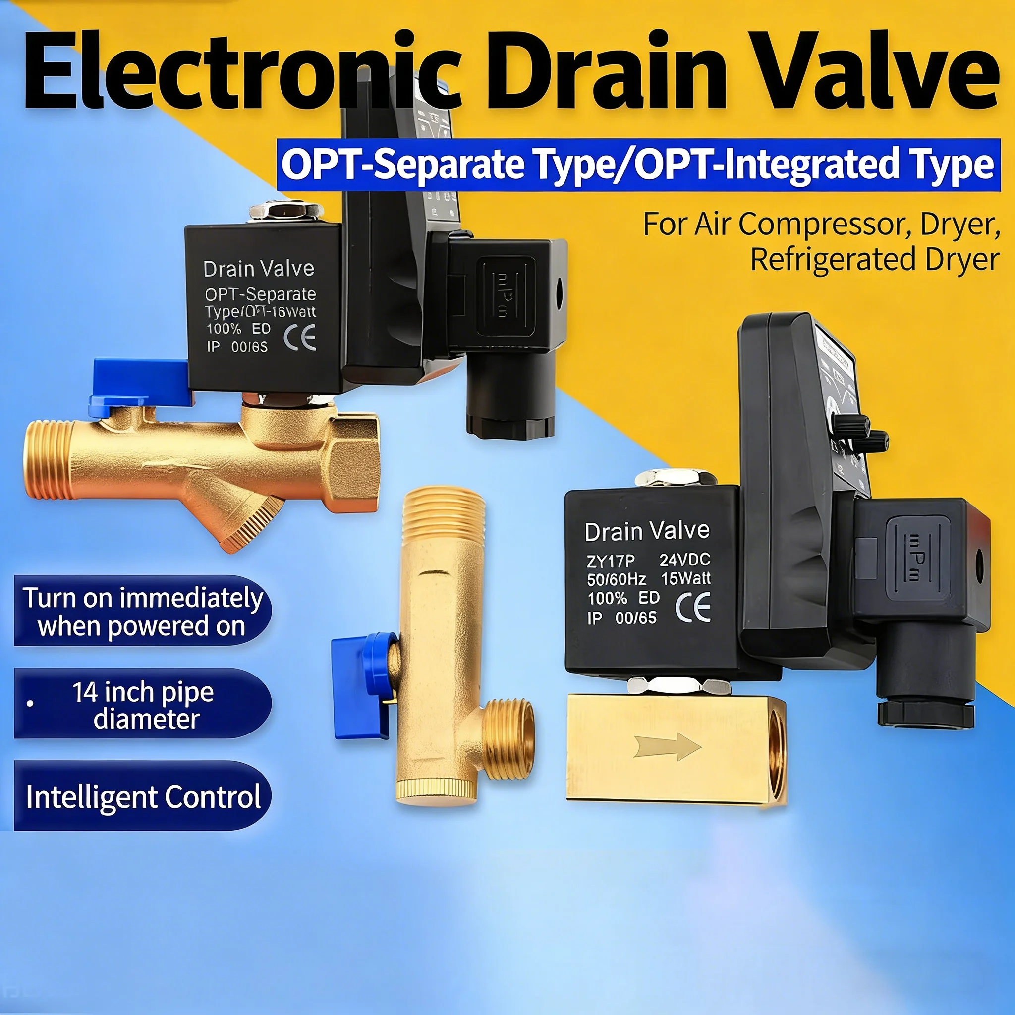 

Air Compressor Electronic Drain Valve Automatic Switch OPT-A Split OPT-B Conjoined Drain Valve Timing Solenoid Valve