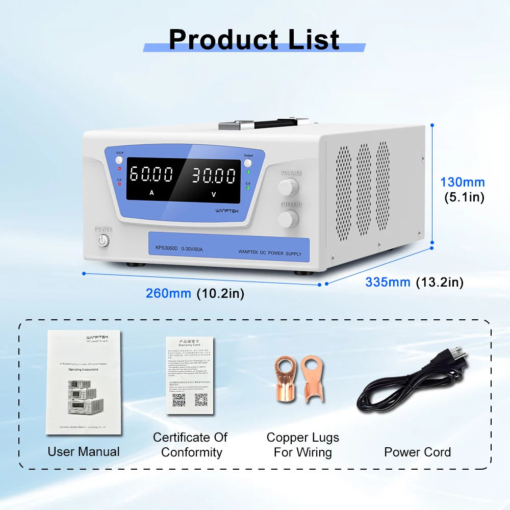 Das experimentelle Netzteil MSKPS3060D mit hoher Gleichstromschaltung 30 V/60 A ist für den Labortest-Unterrichtstest geeignet