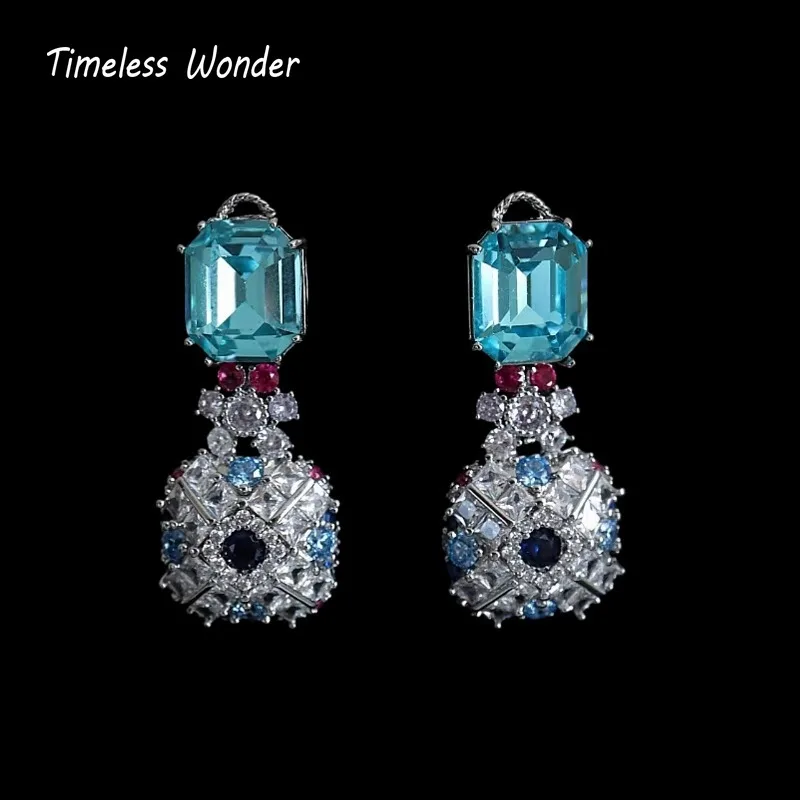 Timeless Wonder Fancy Crystal Zircon Geo Button Earrings Women Designer Jewelry Sweet Gift Rare Top Classy Cute 3346