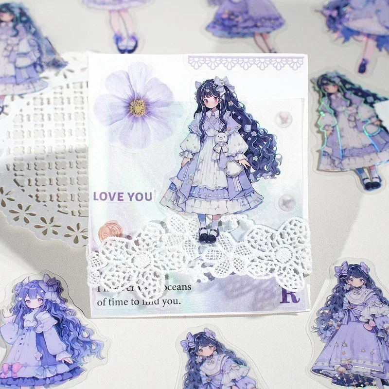 

30Pcs/bag Cute Cartoon Girl Kawaii Anime Character Theme Scrapbooking Journaling Material Collages Silver Bronzing Sticker Bag