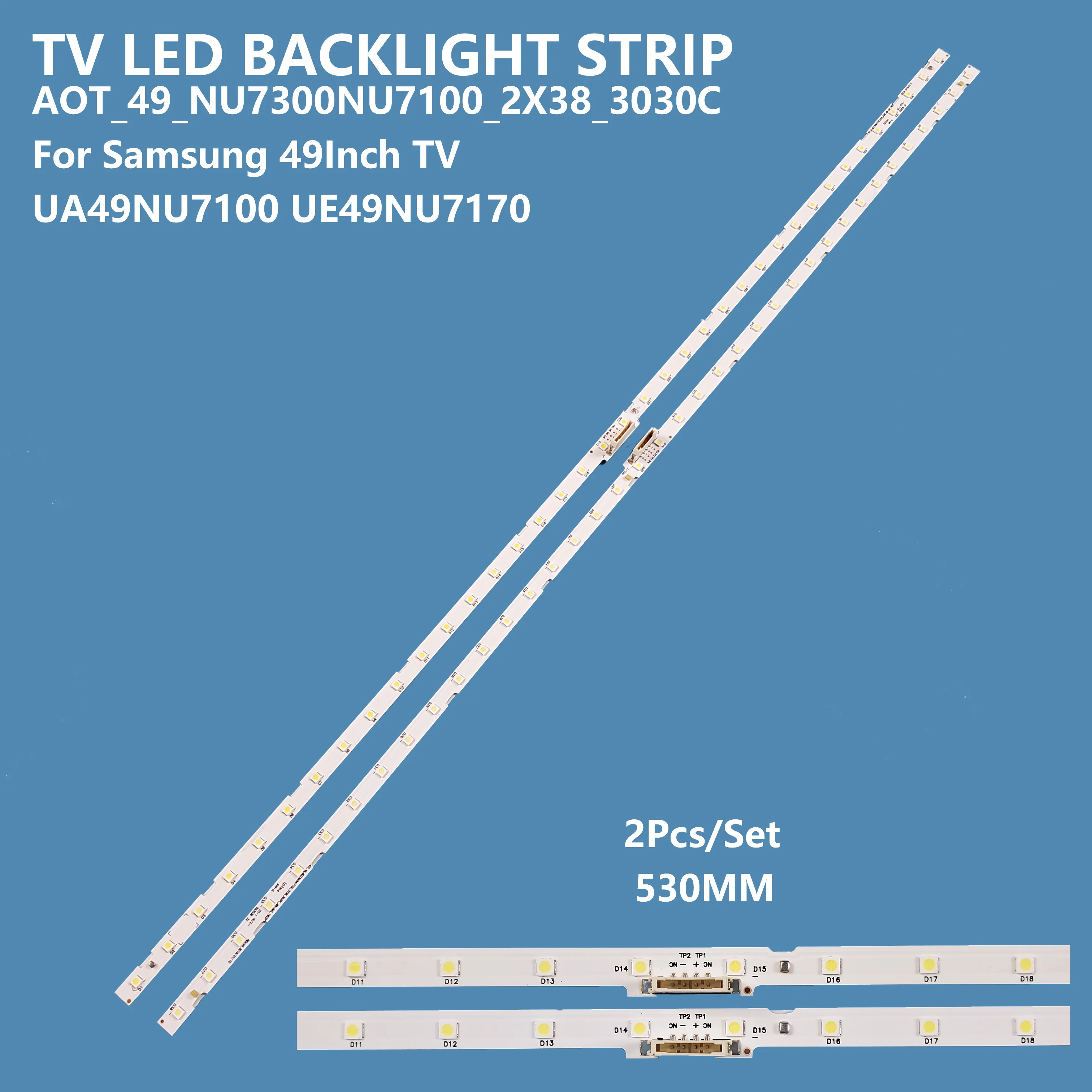 Tira de retroiluminação LED para Samsung BN61-15483A 45953A AOT_49_NU7300_NU7100_2X38_3030C UE49NU7100 UE49NU7120 UE49NU7140 UE49NU7670