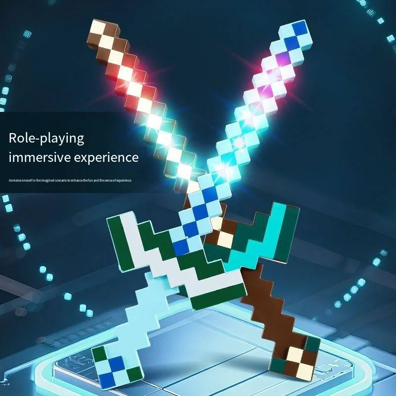 Anime Game  Diamond Sword and Pick 2-in-1 Transform Sword Sound Light Sword Wea pon Game Children's Birthday Gift