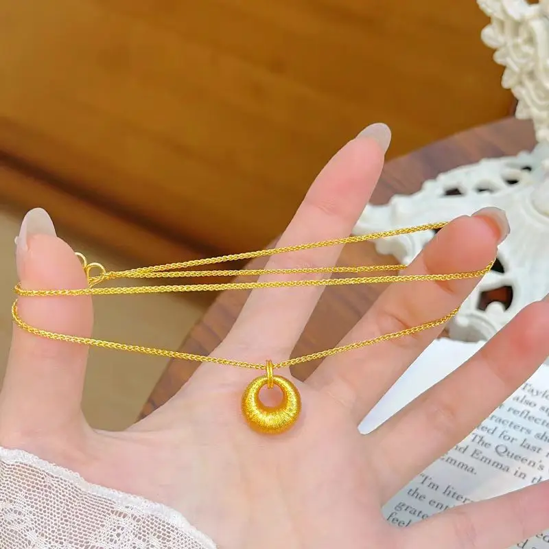 

24K Gold AU999 Brushed Nugget Jewelry | Brushed gold nugget with glossy chain, cloud - engraved, versatile for daily wear