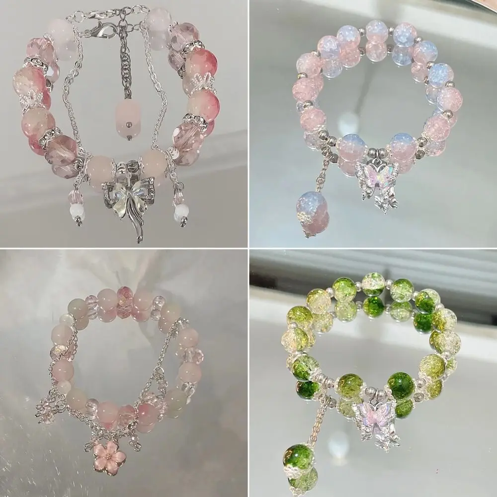 Butterfly Star Moon Flower Pendant Glazed Bracelet with Colorful Beads Jewelry Gift Lucky Bracelet Beauty Accessory