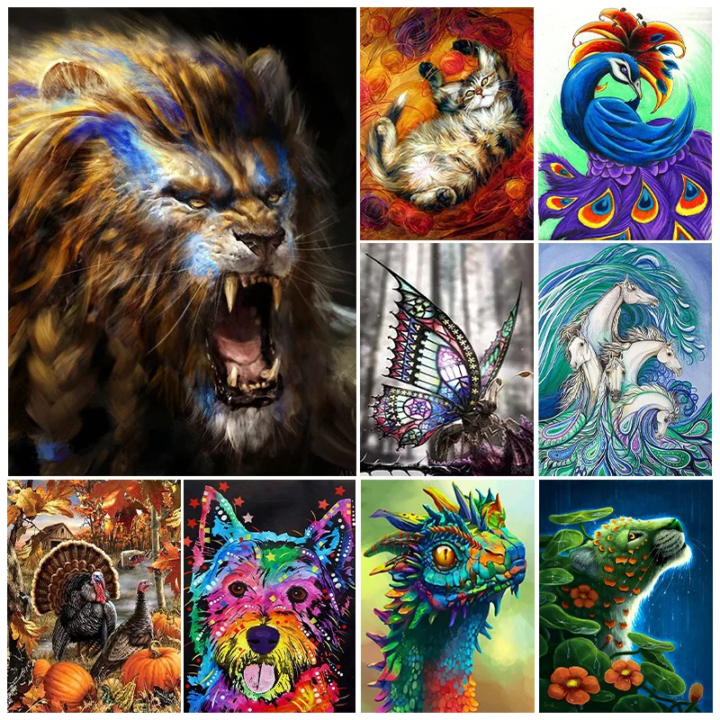 5D Diamond Painting Oil Painting Lion Cat Dog Animal Full Drill Diamond Mosaic DIY Hand Inlaid Rhinestone Embroidery Home Decor