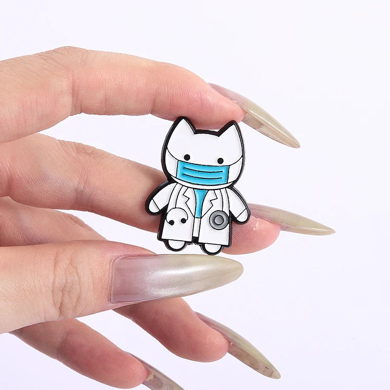 Cute Animal Doctor Nurse Cat Enamel Pins Cartoon Cat Surgeon Stethoscope Brooches Backpack Lapel Badge Jewelry Gift for Friends