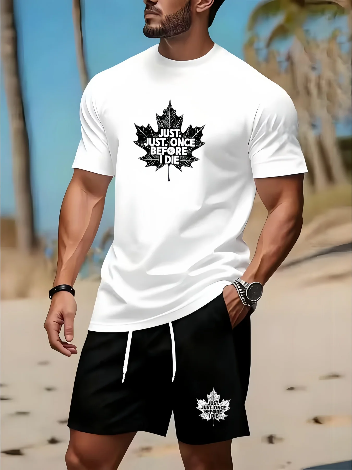 Men's Round Neck T-shirt and Shorts Set, Casual Outdoor Clothing, Comfortable and Breathable, Fashionable Summer Gothic Letter P
