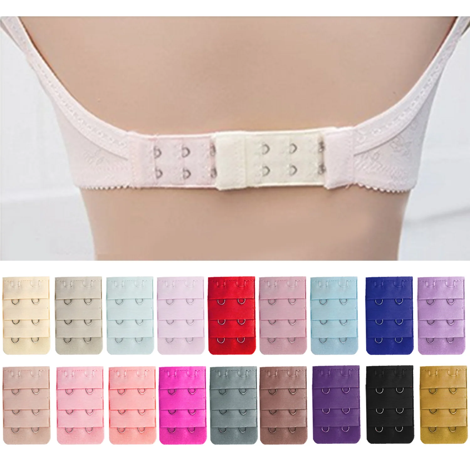 18 PCS Assorted Color Women Bra Extenders Brassiere Extension Hooks 3 Rows 2 Hooks Style Women Lingerie Bra Accessories