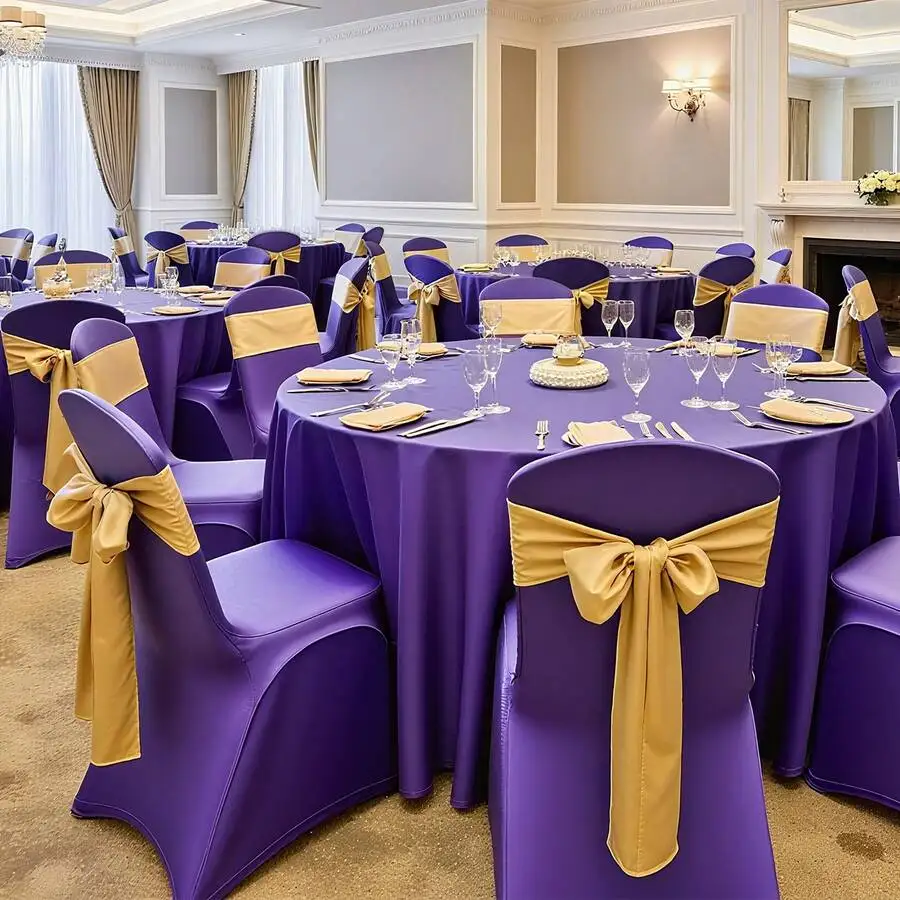 50 Pcs Purple Chair Covers, Polyester Spandex Chair Cover, Stretch Slipcovers For Wedding Party Dining Banquet Flat-Front Chair